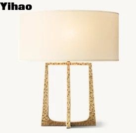 acheter Lampes de table à LED en bois à base de fer martelé de style ferme avec teinte blanche ovale de lin fabrication en ligne