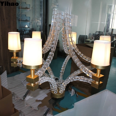 acheter Handmade Brass 6-Light Chandelier with White Fabric Shades fabrication en ligne