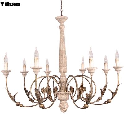 acheter Antique Gold Floral Iron Frame Wooden Crystal Chandelier avec hauteur réglable pour salon salle à manger fabrication en ligne