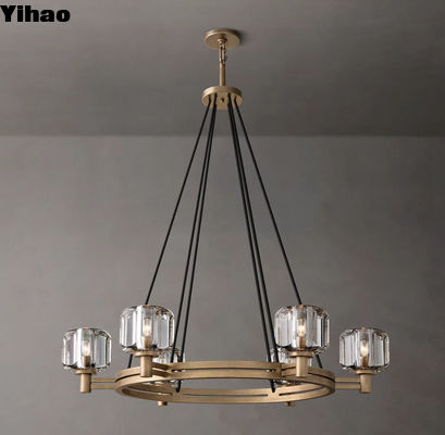 Chandelier en laiton en verre sur mesure Demaret Chandelier rond vintage 36'