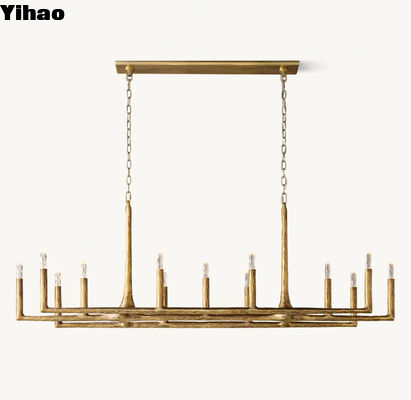 Chandelier de ferme vintage de 72' avec lampe suspendue en laiton antique G9