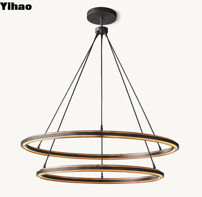 Peralta en laiton moderne et en fer à deux niveaux, lustre rond de 60'