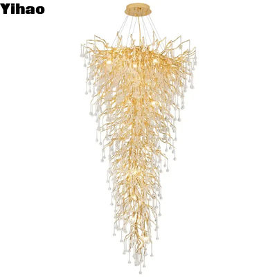 Lampe à incandescence en laiton, chandelier de cristal, plafond, câblé