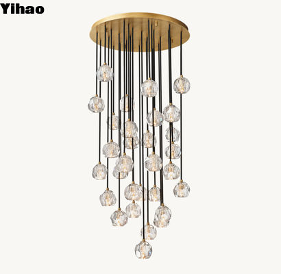 Boule de cristal verre clair ronde en grappes Chandelier sur mesure de 30' avec finition vintage