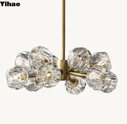 Boule de cristal en laiton, verre transparent, lustre rond de 24' en bronze, laqué, bronzé
