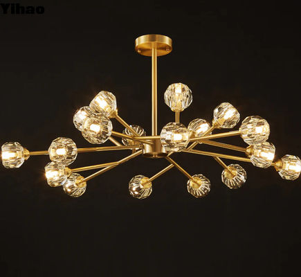 Chandelier à boule de cristal en cuivre pour salle à manger