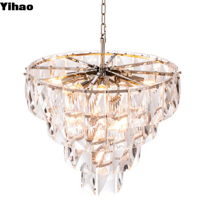 Lumière de cristal LED contemporaine à plusieurs niveaux Lumière ronde en fer pour salon chambre à coucher hôtel