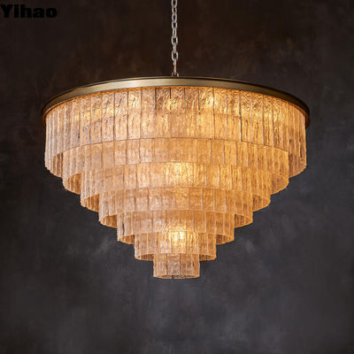 Bark 7 Ring Round Ceiling Chandelier Pendant Lumière en laiton et verre ambre