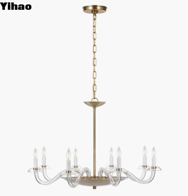 PCD 5020 Brigitte Grand lustre verre clair et nickel poli / cuivre ancien frotté à la main
