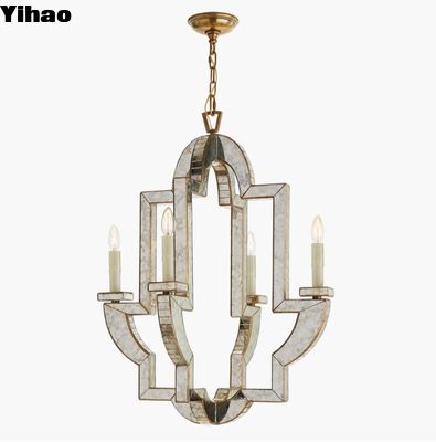 NW 5040 Lido Chandelier moyen de 33 pouces de hauteur Antique Mirror avec finition en laiton antique