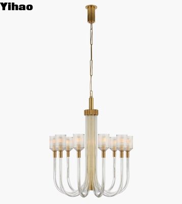KW 5401 Reverie Chandelier à un seul niveau moyen en laiton / nickel poli / bronze avec verre transparent à nervures