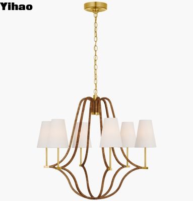 Vsual Comfort Biscayne Grand lustre enveloppé CHC 5581 Ancien cuivre brûlé et rotin naturel