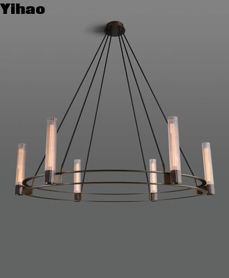 Chandelier circulaire en laiton massif Pastis 2228 de diamètre 48 x 60 OAH en verre borosilicate en roseau