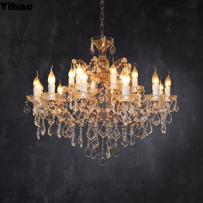Chandelier de cristal français rétro 18 ampoules Dimmable avec chaîne réglable / bâton