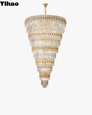 Lustre en cristal K9 or réglable en hauteur avec lumière blanche chaude 3500K pour les salons modernes